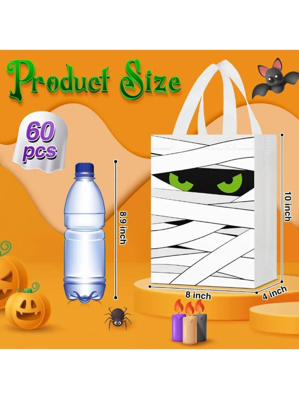 60 Pcs Halloween Treat Bags - Reusable Tote for Kids, Ghosts, Vampires